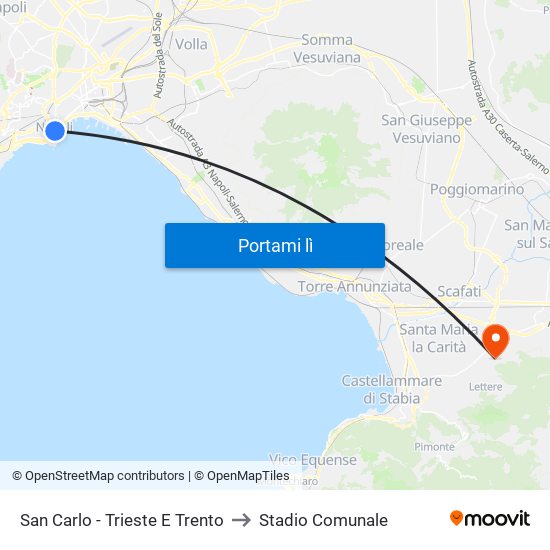 San Carlo - Trieste E Trento to Stadio Comunale map