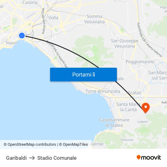 Garibaldi to Stadio Comunale map