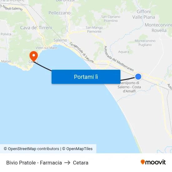Bivio Pratole - Farmacia to Cetara map