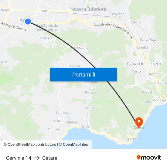 Cervinia 14 to Cetara map