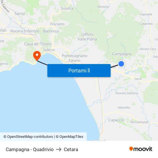 Campagna - Quadrivio to Cetara map