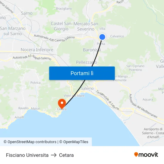 Fisciano Universita to Cetara map