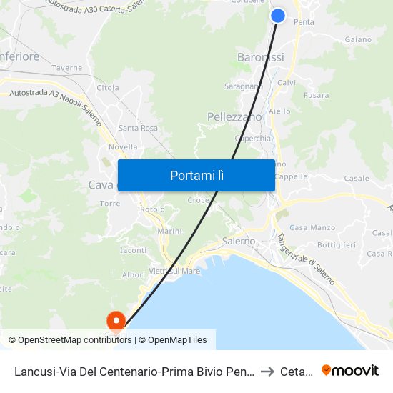 Lancusi-Via Del Centenario-Prima Bivio Penta to Cetara map