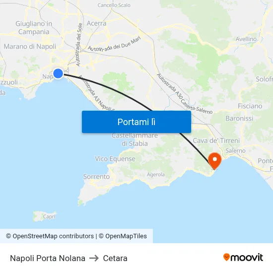 Napoli Porta Nolana to Cetara map