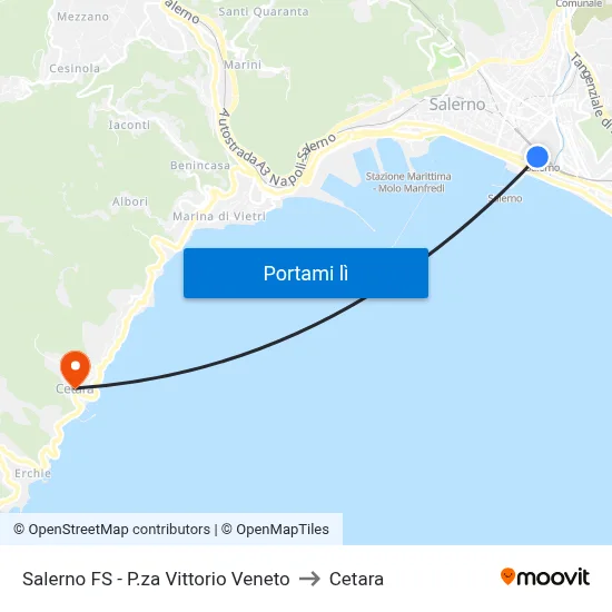 Salerno FS - P.za Vittorio Veneto to Cetara map