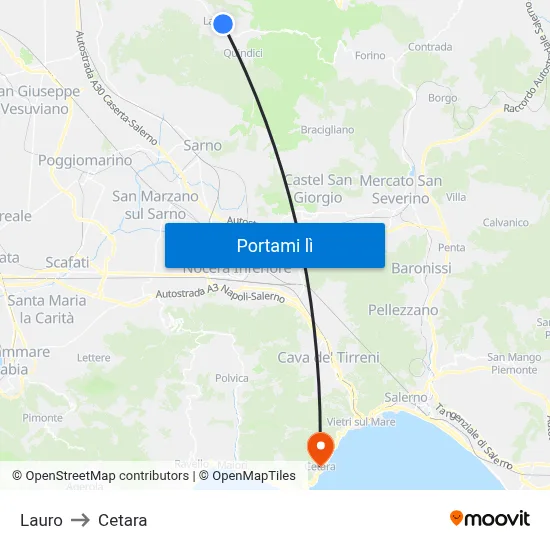 Lauro to Cetara map