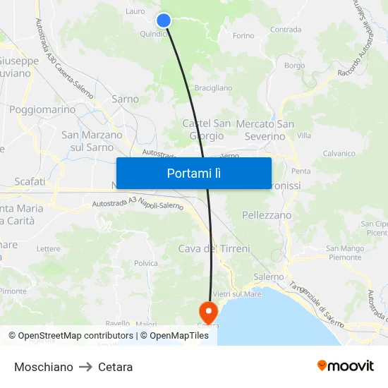 Moschiano to Cetara map
