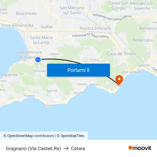 Gragnano (Via Castell.Re) to Cetara map