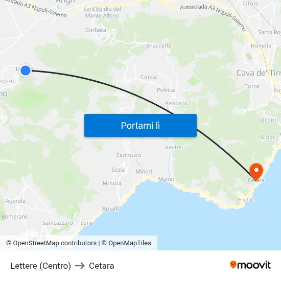 Lettere (Centro) to Cetara map