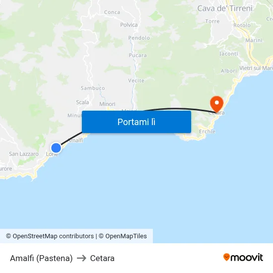 Amalfi (Pastena) to Cetara map