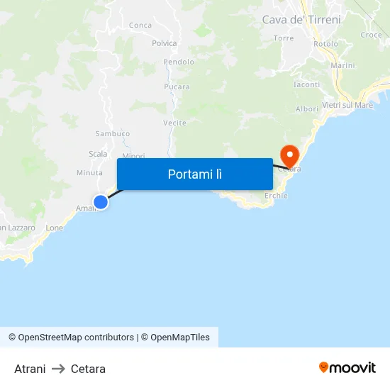 Atrani to Cetara map