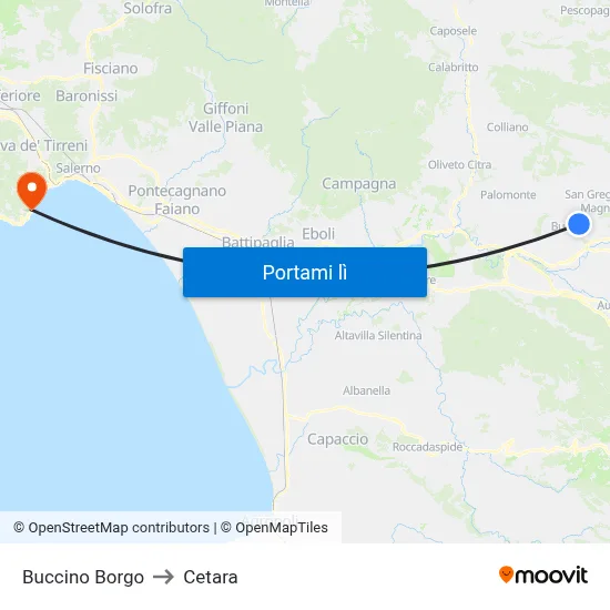 Buccino Borgo to Cetara map