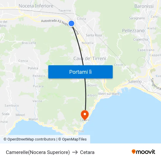 Camerelle(Nocera Superiore) to Cetara map