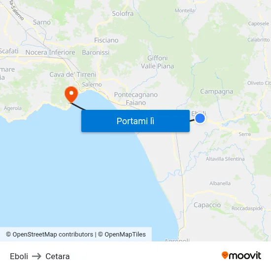 Eboli to Cetara map