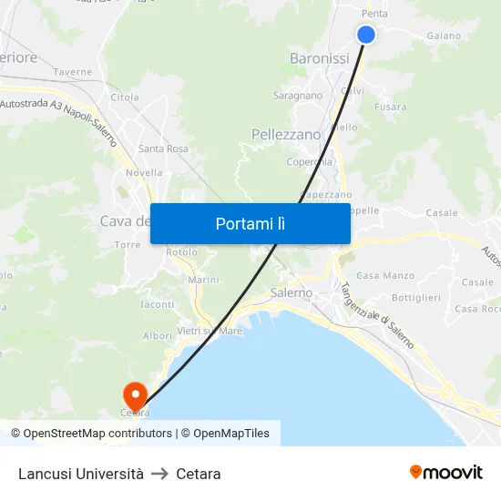 Lancusi Università to Cetara map