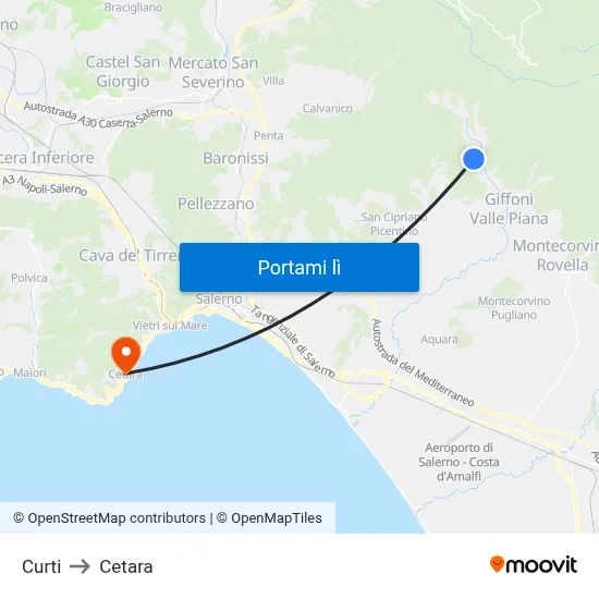 Curti to Cetara map