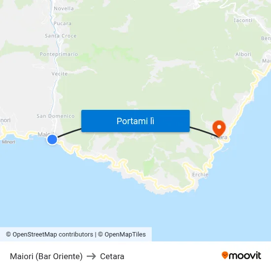 Maiori (Bar Oriente) to Cetara map