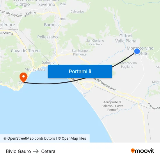 Bivio Gauro to Cetara map