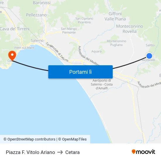 Piazza F. Vitolo Ariano to Cetara map