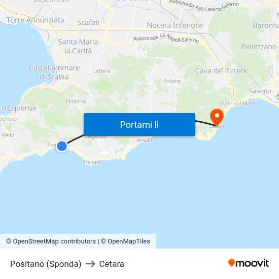 Positano (Sponda) to Cetara map