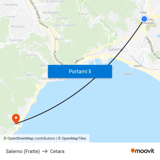 Salerno (Fratte) to Cetara map