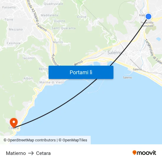 Matierno to Cetara map