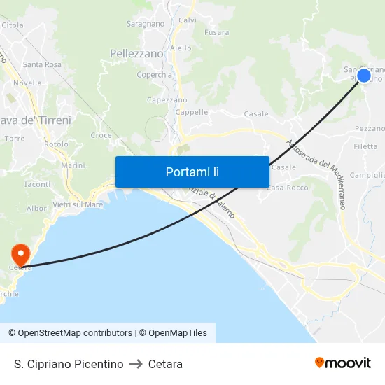 S. Cipriano Picentino to Cetara map