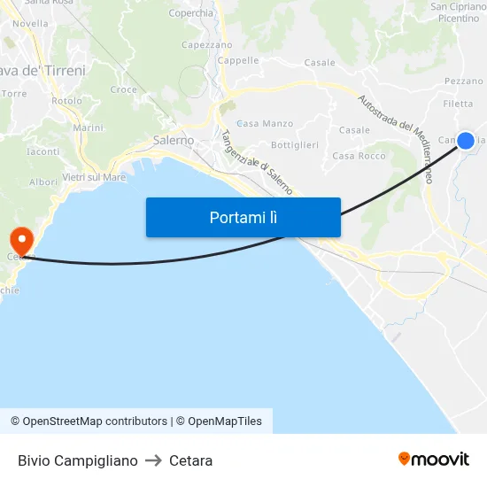 Bivio Campigliano to Cetara map