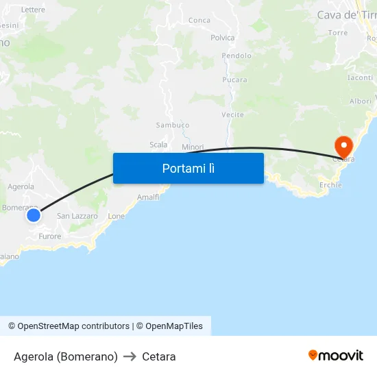 Agerola (Bomerano) to Cetara map