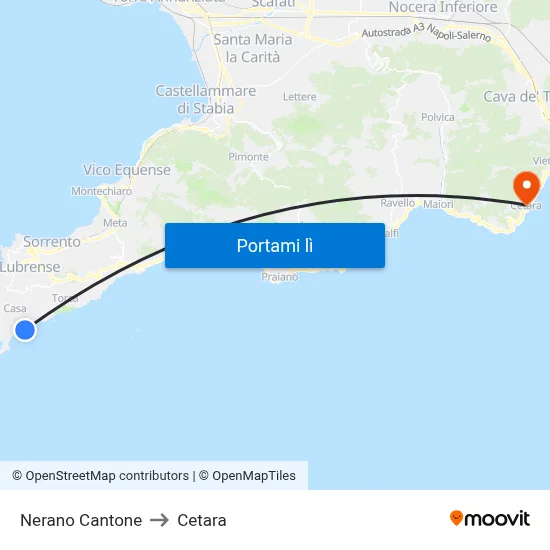 Nerano Cantone to Cetara map