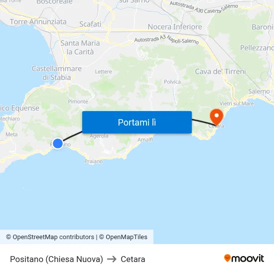 Positano (Chiesa Nuova) to Cetara map