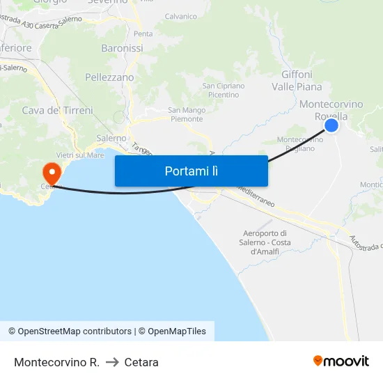 Montecorvino R. to Cetara map