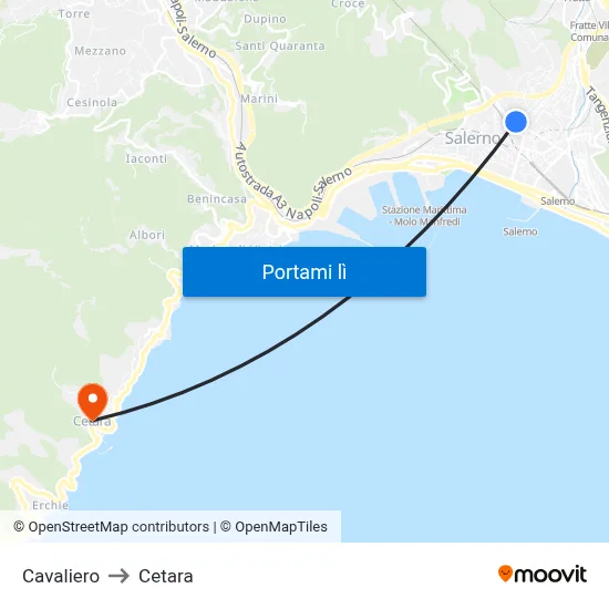 Cavaliero to Cetara map
