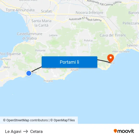 Le Agavi to Cetara map