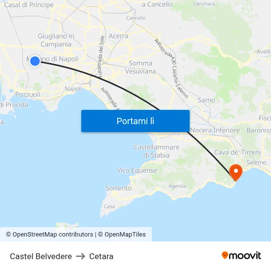 Castel Belvedere to Cetara map