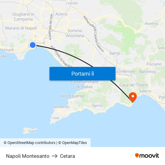 Napoli Montesanto to Cetara map