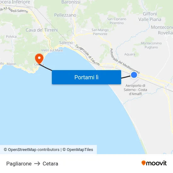 Pagliarone to Cetara map