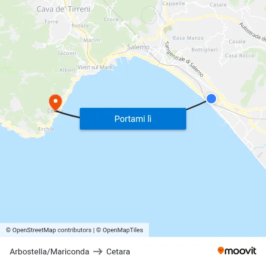Arbostella/Mariconda to Cetara map