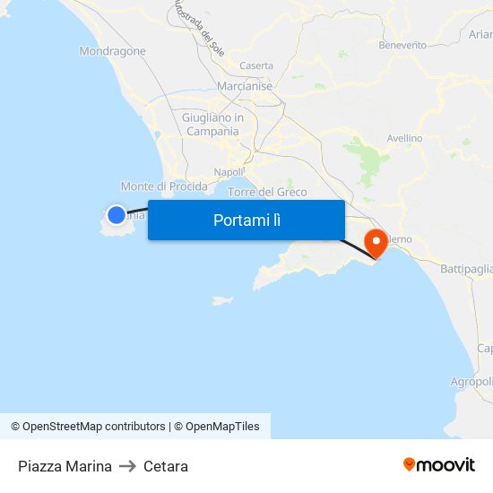 Piazza Marina to Cetara map