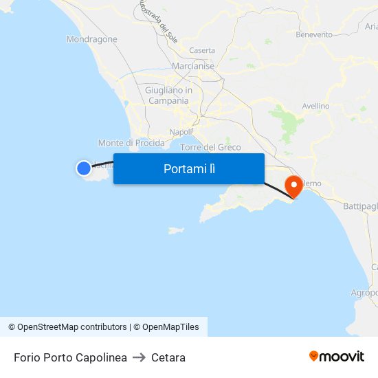 Forio Porto Capolinea to Cetara map