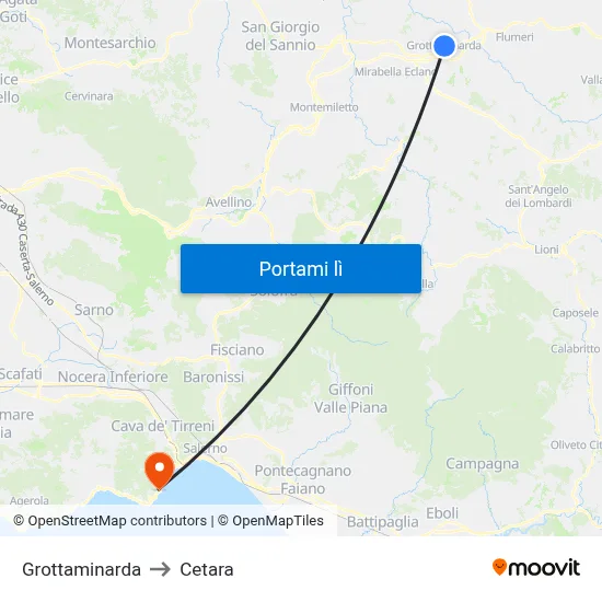Grottaminarda to Cetara map