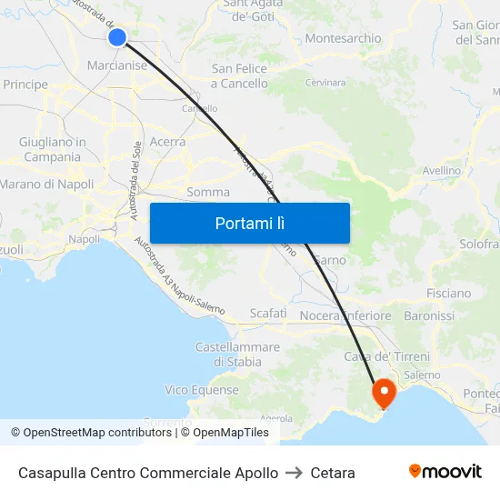 Casapulla Centro Commerciale Apollo to Cetara map