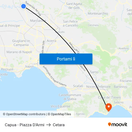 Capua - Piazza D'Armi to Cetara map