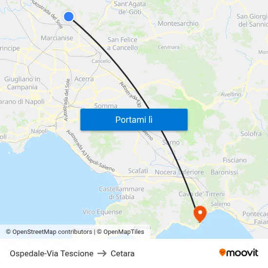 Ospedale-Via Tescione to Cetara map