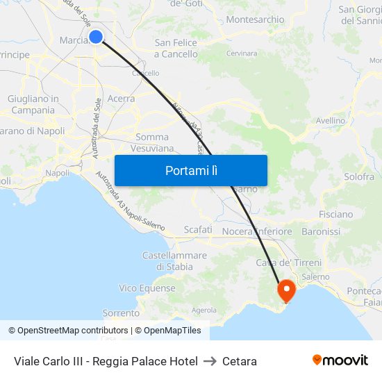 Viale Carlo III - Reggia Palace Hotel to Cetara map