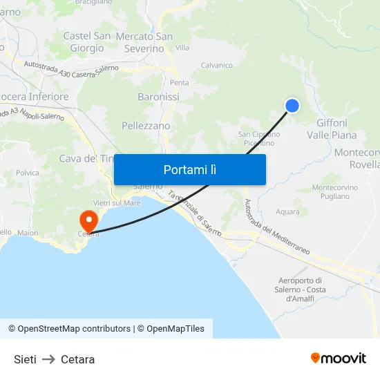 Sieti to Cetara map