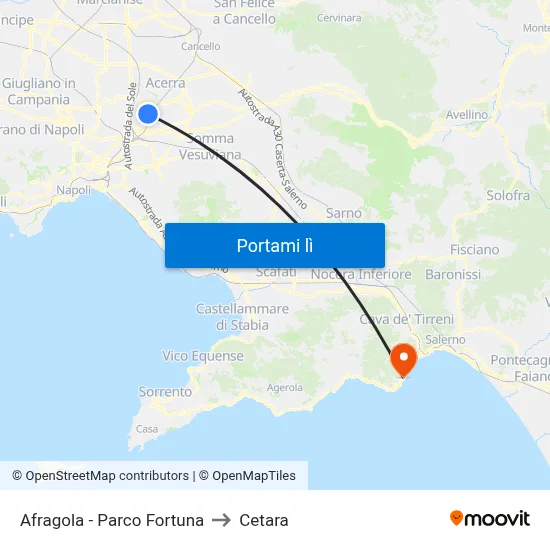 Afragola - Parco Fortuna to Cetara map