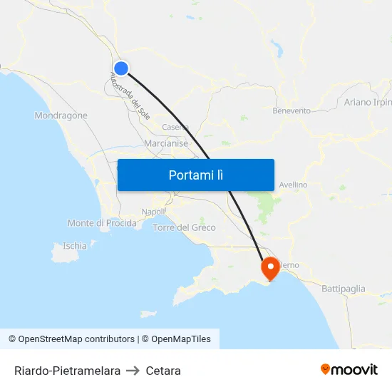 Riardo-Pietramelara to Cetara map