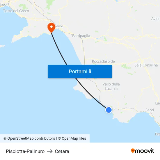 Pisciotta-Palinuro to Cetara map