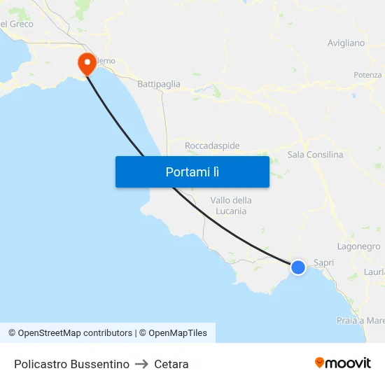Policastro Bussentino to Cetara map